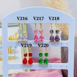 #V Zarcillos larga color circón  oro chino ((&6)