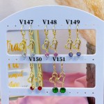 #V Zarcillos larga color circón  oro chino ((&6)