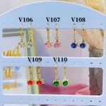 #V Zarcillos larga color circón  oro chino ((&6)