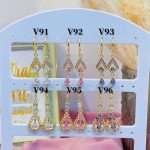 #V Zarcillos larga color circón  oro chino ((&6)