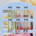 #V Zarcillos larga color circón  oro chino ((&6)