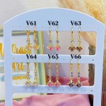 #V Zarcillos larga color circón  oro chino ((&6)