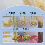 #V Zarcillos larga color circón  oro chino ((&6)