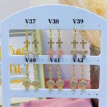 #V Zarcillos larga color circón  oro chino ((&6)