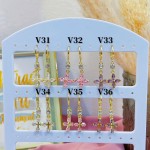 #V Zarcillos larga color circón  oro chino ((&6)