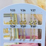 #V Zarcillos larga color circón  oro chino ((&6)
