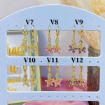 #V Zarcillos larga color circón  oro chino ((&6)