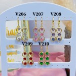 #V Zarcillos larga color circón  oro chino ((&6)