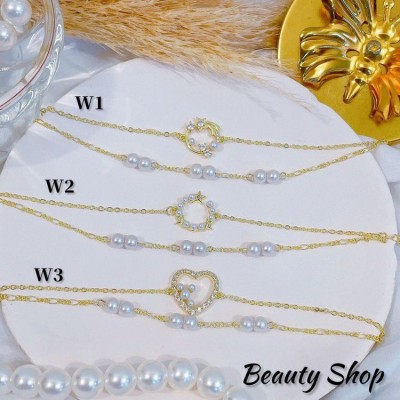 #w pulsera doble oro chino perlas y dije 11.5&