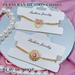 Pulsera balín con dije piedras ajustable oro chino (&12）