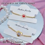 Pulsera balín con dije piedras ajustable oro chino (&12）