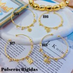 #H Pulseras Rígidas Con Dijes Oro Chino 16&