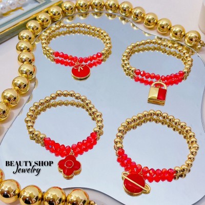 Pulsera perla Swarovski con dije Oro chino (&9.5）