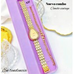 Combo reloj y pulsera rodio incluye la caja rosada